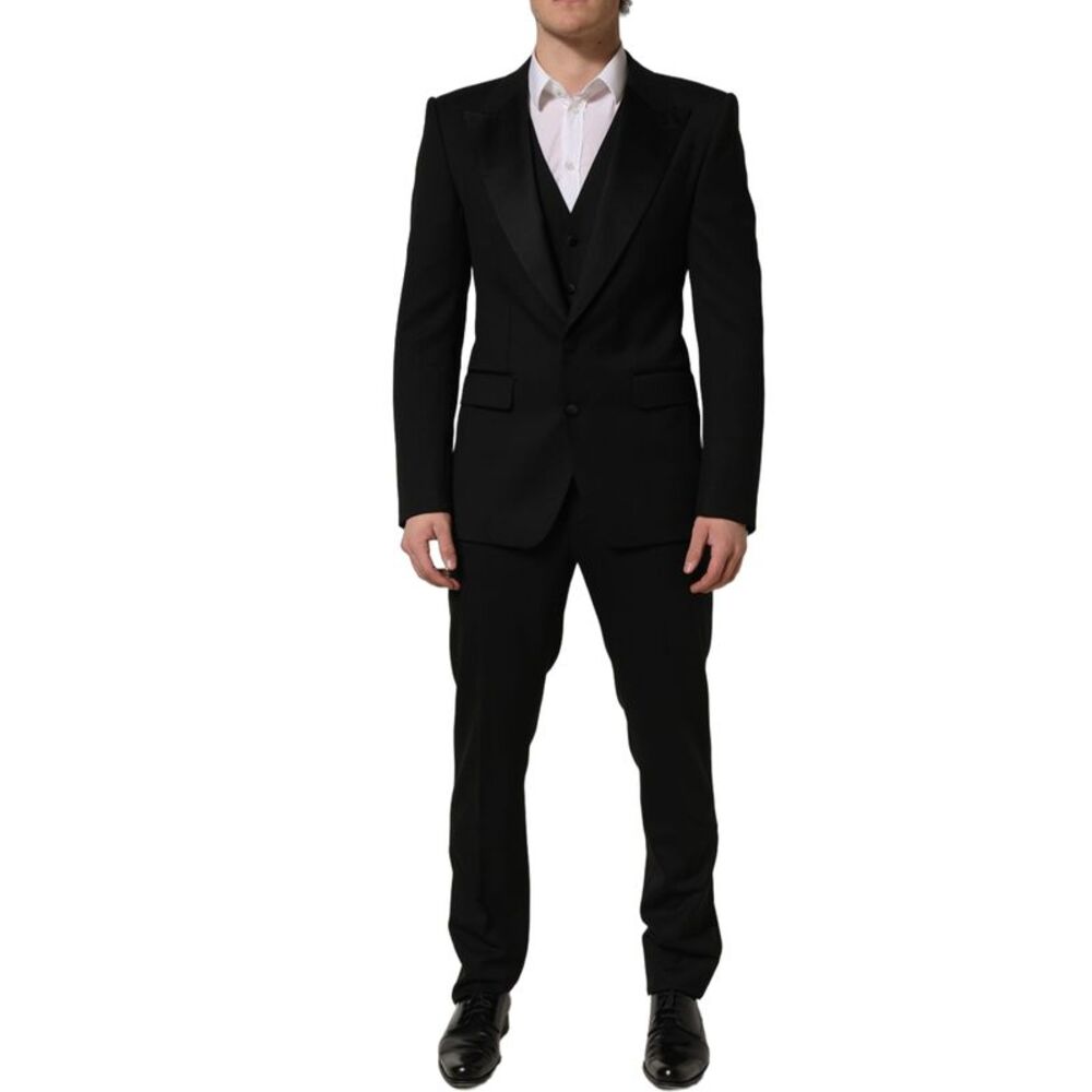 Dolce & Gabbana Black Wool Slim Fit Formal 3 Piece Men Men's Suit